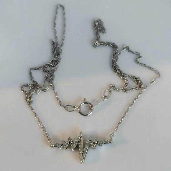 Sterling Silver .20cts Diamond Heartbeat with Chain Necklace - Picture 6 of 6